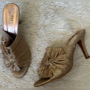 Ninety Union Sz 9  gold glitter statement details front gorgeous mules sandals